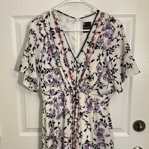 Floral V-Neck Dress with Purple and Black Pattern